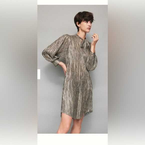 Sabina Musayev Anthropologie Metallic Gold Eugine Shirt Dress SZ M - Picture 1 of 7